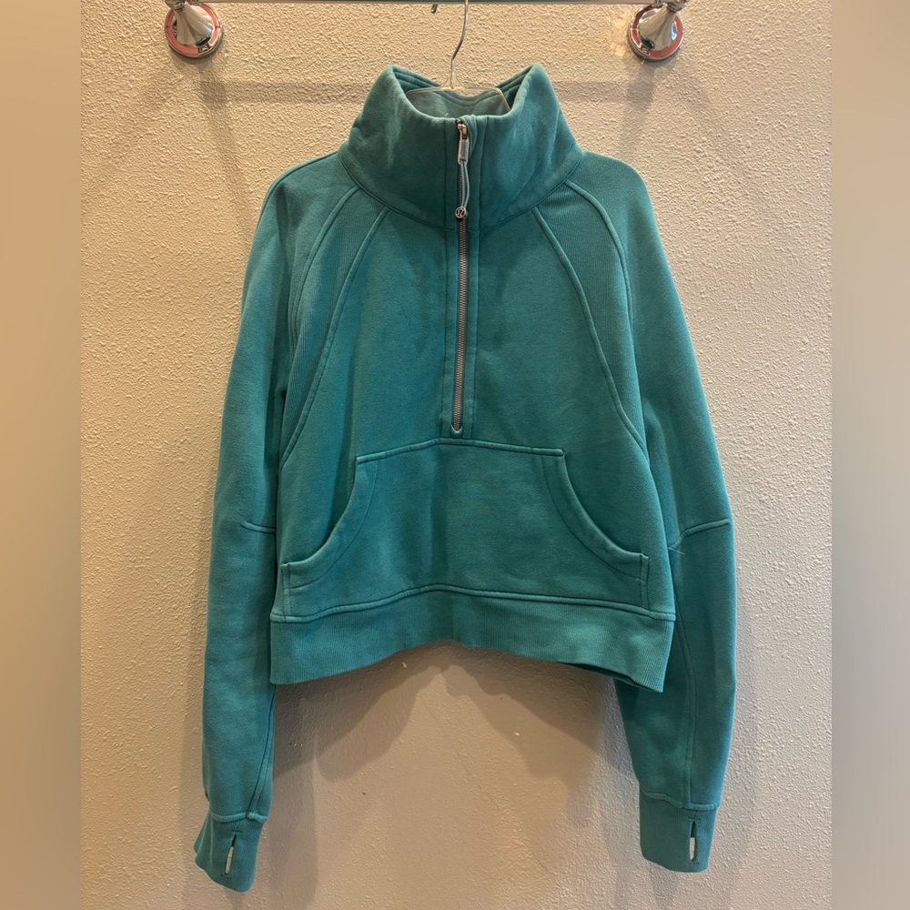 Lululemon Teal Funnel Neck Cropped Scuba Sweatshirt